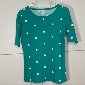 LuLaRoe Classic Tee Round Neck Green White Polka Dot NWOT